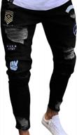 hip hop ripped denim pants for men: slim fit with distressed patches and holes logo