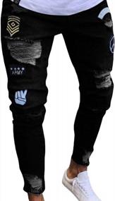 img 4 attached to Hip Hop Ripped Denim Pants For Men: Slim Fit With Distressed Patches And Holes