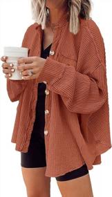 img 1 attached to Женская рубашка-куртка в стиле "Boyfriend" в рубчик: блузка на пуговицах с свободной посадкой и длинными рукавами от Yanekop.