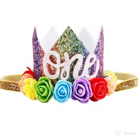 img 1 attached to Maticr Baby Girl Glitter First Birthday Rainbow Flower Crown Hat Floral Tiara Headband for Photo Prop - Letter One