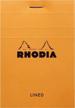 compact and stylish: rhodia head stapled pad in a7 size, lined with a vibrant orange cover logo