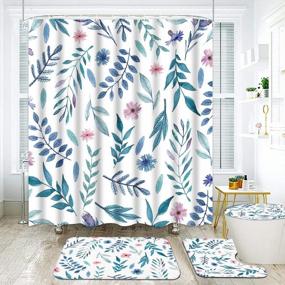 img 3 attached to Transform Your Bathroom With A 4-Piece Blue Green Floral Shower Curtain Set And Accessories