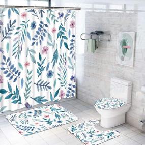 img 4 attached to Transform Your Bathroom With A 4-Piece Blue Green Floral Shower Curtain Set And Accessories