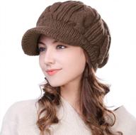 jeff & aimy women's wool visor beanie newsboy cap - warm winter hat for cold weather logo