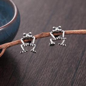 img 2 attached to 925 Sterling Silver Dangle Frog Earrings - Cute Vintage Animal Jewelry Gift Set For Women And Girls - 2 Ways To Wear - LOVECOM