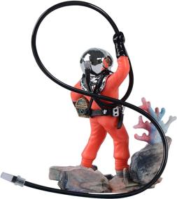 img 2 attached to 🐠 Mairuker Live Action Aerating Aquarium Ornament - Diver with Hose Fish Tank Decorations [Orange]