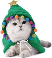 🎄 aniac pet christmas costume: puppy xmas cloak with star and pompoms, cat santa cape with santa hat - party cosplay dress for cats and small to medium-sized dogs (small, green) logo