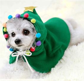 img 2 attached to 🎄 ANiAC Pet Christmas Costume: Puppy Xmas Cloak with Star and Pompoms, Cat Santa Cape with Santa Hat - Party Cosplay Dress for Cats and Small to Medium-Sized Dogs (Small, Green)