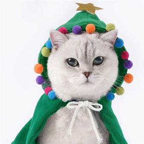 img 1 attached to 🎄 ANiAC Pet Christmas Costume: Puppy Xmas Cloak with Star and Pompoms, Cat Santa Cape with Santa Hat - Party Cosplay Dress for Cats and Small to Medium-Sized Dogs (Small, Green)