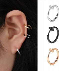 img 2 attached to Non Piercing Fake Nose Ring Jewelry - Septum Hoop, Clip On Spring Faux Rings, Lip Helix Cartilage Earrings