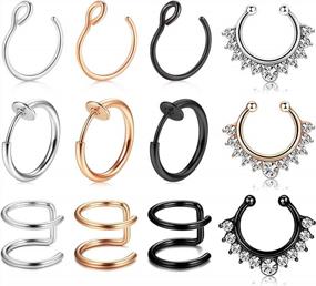 img 4 attached to Non Piercing Fake Nose Ring Jewelry - Septum Hoop, Clip On Spring Faux Rings, Lip Helix Cartilage Earrings