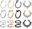 non piercing fake nose ring jewelry - septum hoop, clip on spring faux rings, lip helix cartilage earrings logo