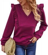 women's v neck plaid sweatshirts - ruffled long sleeve casual pullover tops logo