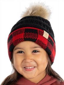 img 4 attached to Kids Cable Knit Winter Hat Beanie - Funky Junque Baby & Toddler Pom Cap