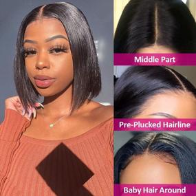 img 1 attached to 14Inch Brazilian Straight Short Bob Human Hair Wigs For Women - 150% Density Pre-Plucked T-Part Lace Front HD Transparent Wig With Baby Hair For Added Pizazz
