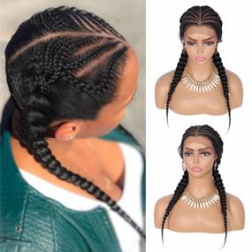 img 4 attached to Kalyss 13X6 Braided Lace Front Cornrow Wig With 2 Ponytails & Baby Hairs For Women