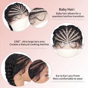 img 3 attached to Kalyss 13X6 Braided Lace Front Cornrow Wig With 2 Ponytails & Baby Hairs For Women