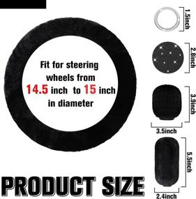 img 1 attached to 🖤 10-Piece Set of Black Fluffy Steering Wheel Covers, Handbrake Cover, Seat Belt Shoulder Pads, Gear Shift Cover, Diamond Tray, Ignition Ring, Ball Key Chain, Armrest Box Mat