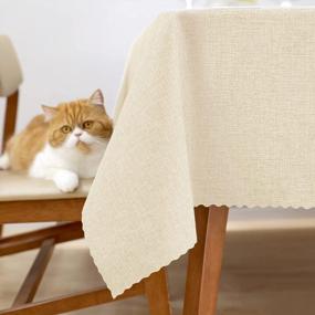 img 4 attached to Rectangle Burlap Table Cloth Linen Farmhouse Heavy Duty Fabric Stain Resistant Water Resistant Washable Decorative Oblong Table Cover Kitchen 55 X 102 Inch Champagne