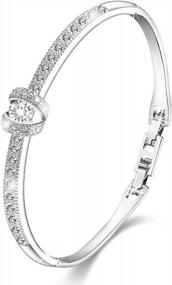 img 4 attached to 18K White Gold Princess Bangle Bracelet With Swarovski Crystal - Menton Ezil Women'S Fashion Jewelry