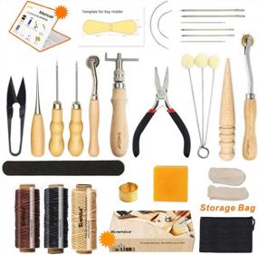 img 4 attached to Leather Sewing Tools SIMPZIA 25 Pieces Leather Tools Craft DIY Hand Stitching Kit With Groover Awl Waxed Thimble Thread For Sewing Leather, Canvas,Basic Tools For Beginner