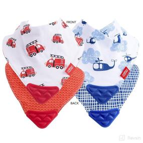 img 3 attached to 🚒 Nuby Reversible Fire Engine and Blue Helicopter Teething Bib Set - Perfect for Babies 3 Months and Above!