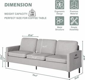 img 2 attached to STHOUYN 72" W Sectional Sofa 3 Seat Couch, Mid Century Modern Sofa With 2 USB, Couches Sofas For Living Room Apartment Bedroom, Comfortable Small Couches For Small Spaces (Light Grey (3-Seater))