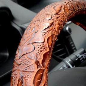 img 2 attached to 🚗 ZYHW Universal 15 inch Car Steering Wheel Cover - Auto Antislip Leather Protector with Brown Flower Grain Design