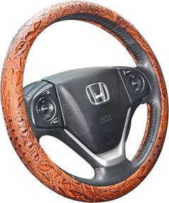 img 4 attached to 🚗 ZYHW Universal 15 inch Car Steering Wheel Cover - Auto Antislip Leather Protector with Brown Flower Grain Design