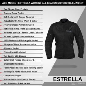 img 2 attached to 🧥 Alpha Cycle Gear Women's Motorcycle Jacket - All-Season Waterproof Riding Jacket with CE Armour, Black (Large)