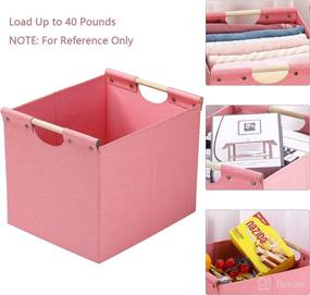 img 3 attached to Honey-Ex Large Foldable Storage Bins - Linen Fabric, 2-Pack Storage Baskets with Wooden Carry Handles and Sturdy Heavy Cardboard - Ideal for Household, Workplace, Automotive, Baby Nursery - Pink