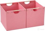 honey-ex large foldable storage bins - linen fabric, 2-pack storage baskets with wooden carry handles and sturdy heavy cardboard - ideal for household, workplace, automotive, baby nursery - pink logo