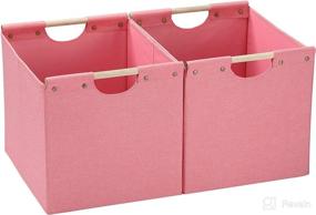 img 4 attached to Honey-Ex Large Foldable Storage Bins - Linen Fabric, 2-Pack Storage Baskets with Wooden Carry Handles and Sturdy Heavy Cardboard - Ideal for Household, Workplace, Automotive, Baby Nursery - Pink