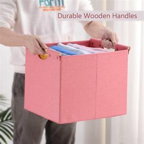 img 2 attached to Honey-Ex Large Foldable Storage Bins - Linen Fabric, 2-Pack Storage Baskets with Wooden Carry Handles and Sturdy Heavy Cardboard - Ideal for Household, Workplace, Automotive, Baby Nursery - Pink