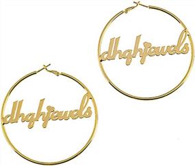 img 4 attached to Персонализированные серьги-кольца из 18-каратного золота с бамбуковым покрытием, ювелирные изделия с именем на заказ, подарок для женщин и девочек, мода в стиле хип-хоп