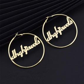 img 3 attached to Персонализированные серьги-кольца из 18-каратного золота с бамбуковым покрытием, ювелирные изделия с именем на заказ, подарок для женщин и девочек, мода в стиле хип-хоп