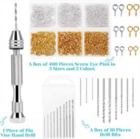 img 3 attached to Pin Vise Hand Drill For Resin Casting Molds & Jewelry Making - Includes 10Pcs Bits, 480Pcs Eye Screws | Shynek DIY Keychain Tool (Gold+Silver)