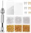 pin vise hand drill for resin casting molds & jewelry making - includes 10pcs bits, 480pcs eye screws | shynek diy keychain tool (gold+silver) logo