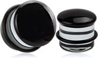 1 pair 8g black surface glass o-ring ear plugs tunnels gauges stretcher piercings by kubooz logo