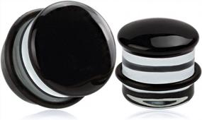 img 4 attached to 1 Pair 8G Black Surface Glass O-Ring Ear Plugs Tunnels Gauges Stretcher Piercings By KUBOOZ
