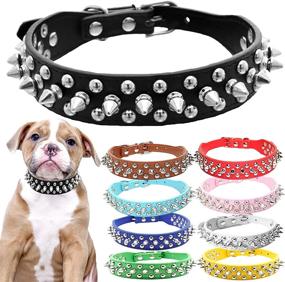 img 4 attached to Leather Dog Collar With Spikes And Studs For Cats, Puppies, Small To Medium Pets - Black (Large)