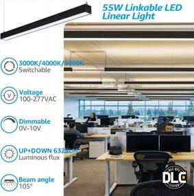 img 2 attached to Комплект из 4 светодиодных линейных светильников LEONLITE 4FT: архитектурное офисное освещение Up Down, подключаемый 3CCT, диммируемый 0–10 В, внесен в список DLC ETL, 4600 лм на выбор 3K/4K/5K Downlight, элегантный черный дизайн