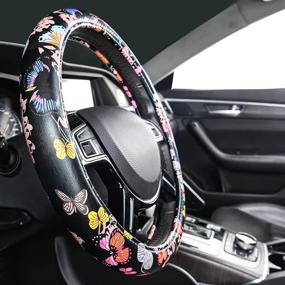 img 3 attached to CAR-GRAND Butterfly Shining Leather Leopard Star Steering Wheel Cover: A Must-Have for Pretty Women and Cute Girls in Trucks, SUVs, and Vans