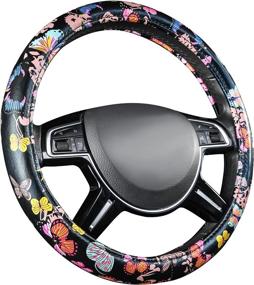 img 1 attached to CAR-GRAND Butterfly Shining Leather Leopard Star Steering Wheel Cover: A Must-Have for Pretty Women and Cute Girls in Trucks, SUVs, and Vans