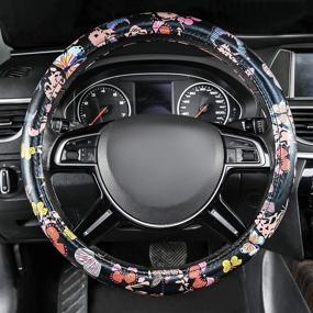 img 2 attached to CAR-GRAND Butterfly Shining Leather Leopard Star Steering Wheel Cover: A Must-Have for Pretty Women and Cute Girls in Trucks, SUVs, and Vans