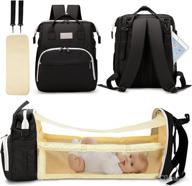 👜 munafa baby diaper bag with changing station: 3-in-1 travel foldable bassinet, large capacity waterproof backpack with insulated bottle pockets, stroller straps, usb, and more - black logo