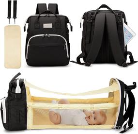 img 4 attached to 👜 MUNAFA Baby Diaper Bag with Changing Station: 3-in-1 Travel Foldable Bassinet, Large Capacity Waterproof Backpack with Insulated Bottle Pockets, Stroller Straps, USB, and More - Black