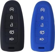 premium silicone key skin cover for ford edge escape explorer focus lincoln mks mkt mkx mkz - keyless entry smart remote protector shell - 2pcs - black/blue logo