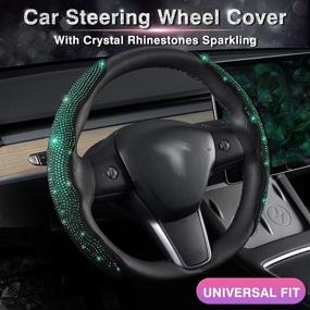 img 3 attached to Flymotor Bling Bling Diamond Leather Steering Wheel Cover With Crystal Rhinestones Sparkling Car Interior Accessories Universal Fit Wheel Protector For Women Men Interior Accessories