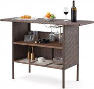 outdoor rattan bar table with wine rack and steel shelves for patio, picnic and parties - brown logo